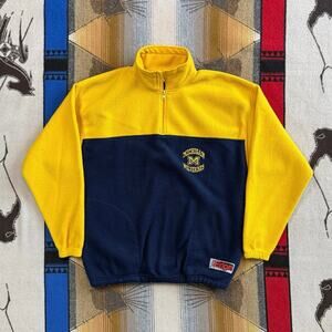 Vintage 90s University Of Michigan 1/4 Zip Fleece Pullover Size Medium